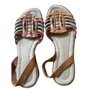 Montego Bay Club Leather Multicolor Strappy Flat Sandals Women’s Size 8.5